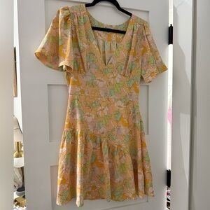 Versona Floral Mini Dress in Yellow and Green